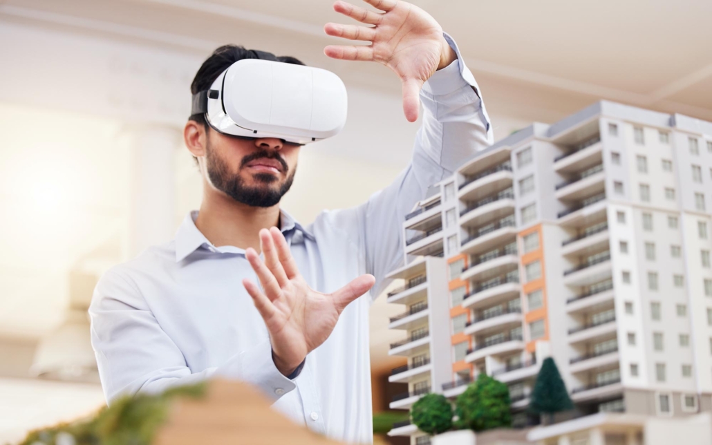 Architect using VR Headset to view project