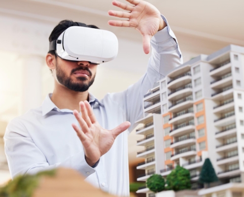 Architect using VR Headset to view project